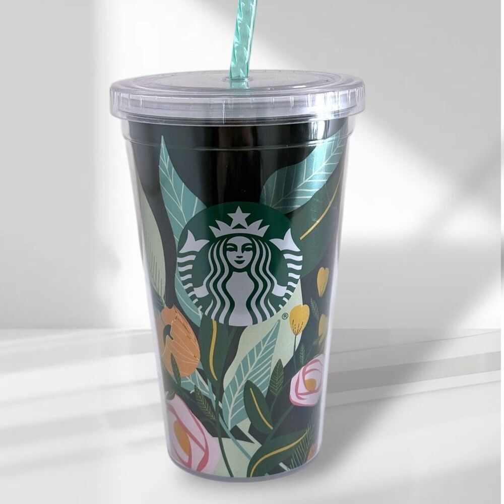 Starbucks 2020 Metallic Green Floral Tumbler 16oz